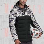 adidas Contrasting Colors Camouflage Pattern Zipper hooded down Jacket Black FR3870