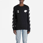 Off-White MENS Virgil Abloh Diag Hand Card Long Sleeve Tee Black OMAB001E191850111088
