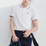 FILA Logo Solid Color Sports Short Sleeve Knitted Polo Shirt For Men White F11M021121G-WT
