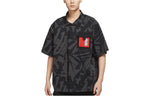 Men's Air Jordan Logo Full Print Chest Zipper Cardigan Short Sleeve Black Shirt DM3109-010
