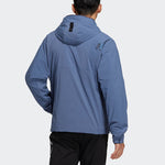 Men's adidas Wj Wv Jkt Martial Arts Series Logo Hooded Fleece Lined Sports Jacket Sky Blue HE5118