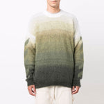Men's Off-White Gradient Effect Round Neck Long Sleeves Wool Sweater Loose Fit Multicolor OMHE098F21KNI0015555