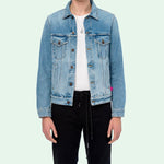 Off-White Spray Paint Graffiti Jacket Men Blue OMYE005E193860457128