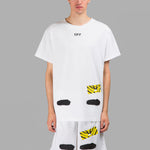 Men's Off-White C/O VIRGIL ABLOH Tiger Stripes Splash Ink Printing Short Sleeve White T-Shirt OMAA002S171850130110