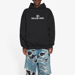 (WMNS) Balenciaga Bb Pixel Fleece Drawstring hooded Long Sleeves Hoodie Black 578135TKVI81070