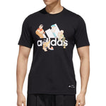Men's adidas Cartoon Alphabet Logo Printing Round Neck Short Sleeve Black T-Shirt GL0398