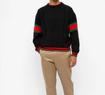 Gucci Chucky Grg Long-Sleeved Sweater With Striped Round Neck At Hem Cuffs For Men Black 548115-X1561-1082