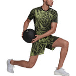 Men's adidas Casual Breathable Printing Sports Gym Short Sleeve Green T-Shirt HC4207