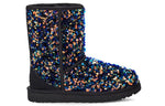 (WMNS) UGG Classic Short Stellar Sequin Snow Boots Black/Blue 1112514-BLK