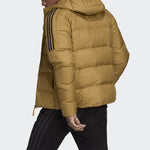 Men's adidas Logo Solid Color Long Sleeves Hooded Down Jacket Wheat Brown HD9743