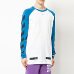 Men's Off-White Raglan Sleeve Colorblock Paint Arrow Long Sleeves Colorblock T-Shirt OMAB008F171850303010