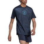 Men's adidas Abstract Pattern Printing Elastic Breathable Running Sports Short Sleeve Black T-Shirt HM1214