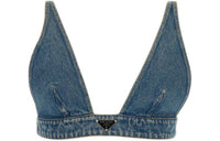 PRADA Plunging V Neck Denim Cropped Top