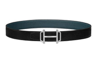 HERMES Avant-Garde Silver Buckle Togo Calfskin Double-Sided Leather Belt Women's Black Width: 3.2cm