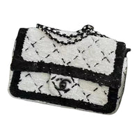 CHANEL Woven Tweed Shoulder Bag Crossbody Bag Handbag Small Size Women's Black & White