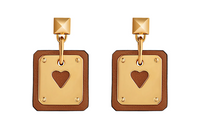 HERMES As De Coeur Calfskin Earrings Women's