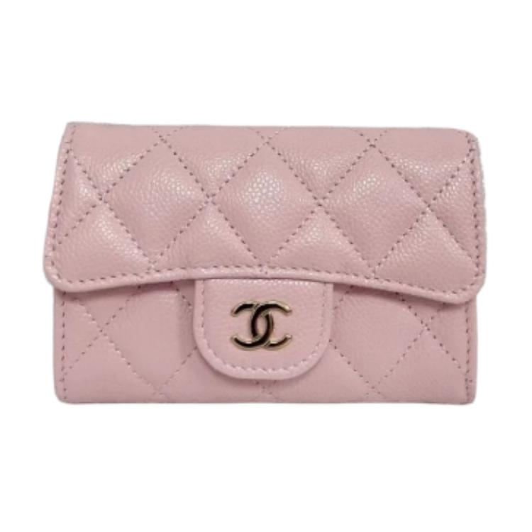 CHANEL Calfskin Card Holder Women's Cherry Blossom Pink