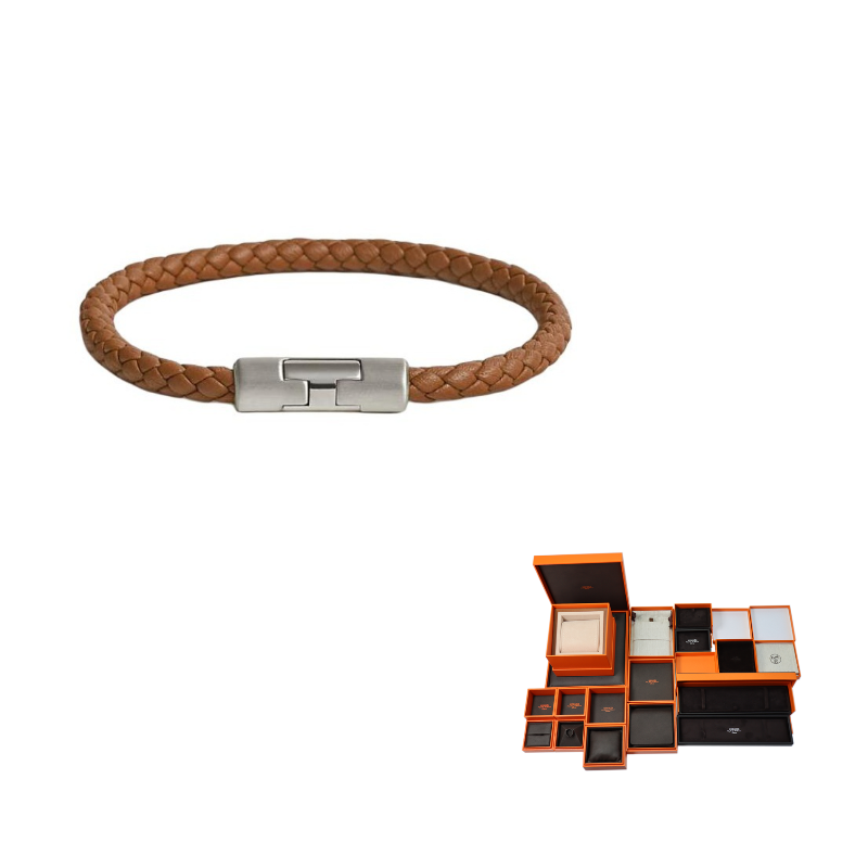 HERMES Leather Bangles Unisex Brown