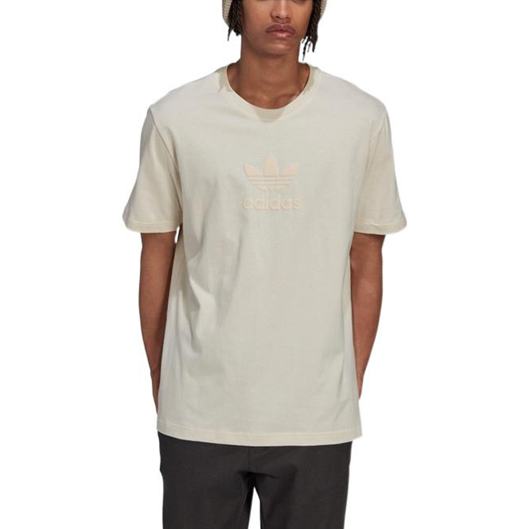 adidas originals Solid Color Logo Round Neck Short Sleeve Creamy White HK2786