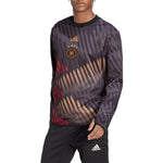 Men's adidas Dfb Pre Wrmtop Round Neck Stripe Detail Logo Printing Pullover Long Sleeves Black HC1285