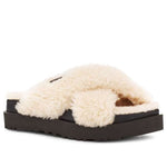 (WMNS) UGG Fuzz Sugar Cross Slide 'Natural Black' 1120860-NBLC