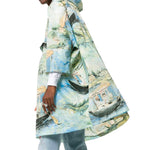 Men's Off-White Painting Pattern Mid-Length Nylon Pullover Hooded Loose Fit Green Windbreaker OMEI001R19C130219900