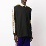 Gucci SS20 Side Sleeve Logo Striped Ribbon Long Sleeve Polo Shirt For Men Black 598955-XJB0Q-1082