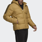 Men's adidas Logo Solid Color Long Sleeves Hooded Down Jacket Wheat Brown HD9743
