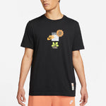 Men's Nike Logo Plant Pattern Printing Round Neck Casual Short Sleeve Black T-Shirt DQ1034-010