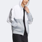 Men's adidas U Util Wb 2 Athleisure Casual Sports Woven Color Block Splicing Stripe Jacket White HN2423