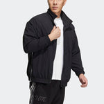adidas Solid Color Minimalistic Alphabet Printing Casual Sports Stand Collar Woven Unisex Black Jacket HM2691