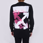 Men's Off-White FW21 Color Painting Arrow Round Neck Pullover Long Sleeves Slim Fit Black T-Shirt OMAB001F21JER0051032
