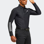adidas Solid Color Logo Stripe Fleece Lined Golf Sports Long Sleeves Polo Shirt Black GT3424