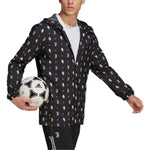 Men's adidas SS22 Solid Color Logo Full Print Long Sleeves Hooded Jacket Black HB6013