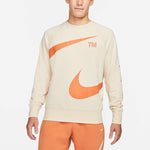 Men's Nike Swoosh Ft Crew Large Logo Printing Knit Round Neck Pullover Khaki DD6097-219