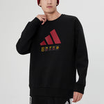 Men's adidas Large Logo Athleisure Casual Sports Loose Round Neck Pullover Black H39214