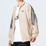 Men's adidas Fi Wv Tt Athleisure Casual Sports Woven Stripe Jacket Khaki HU1514