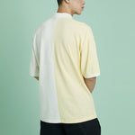 Men's Converse Splicing Colorblock Lapel Short Sleeve Cream Yellow Polo Shirt 10022780-A01