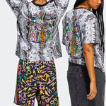adidas originals Alphabet Full Print Round Neck Short Sleeve Unisex Gray HC3082