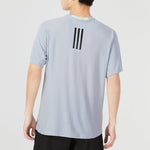 Men's adidas Stripe Logo Sports Training Round Neck Short Sleeve Blue T-Shirt HC4239