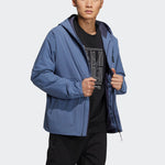 Men's adidas Wj Wv Jkt Martial Arts Series Logo Hooded Fleece Lined Sports Jacket Sky Blue HE5118