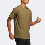 Men's adidas Th Hvcot Tee Solid Color Pocket Sports Short Sleeve Dark Olive Green T-Shirt HE9947