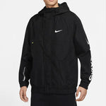 Men's Nike Alphabet Logo Printing Woven Hooded Jacket Autumn Black DX6311-010
