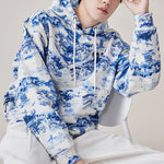 Li-Ning Full Print Loose Pullover Hoodie 'Blue' AWDQ253-1
