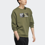 Men's adidas neo Sw Gr Dk Swt Funny Printing Sports Round Neck Pullover Military Green H45170