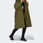 Men's adidas Shoulder Logo Outdoor Mid-Length Hooded With Down Feather Green Jacket GQ2507