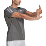 Men's adidas Fitness Training Breathable Logo Stripe Sports Short Sleeve Gray T-Shirt HB7430