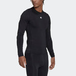 Men's adidas Solid Color Logo Slim Fit Sports Training Long Sleeves Black T-Shirt HK2336