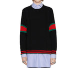 Gucci Chucky Grg Long-Sleeved Sweater With Striped Round Neck At Hem Cuffs For Men Black 548115-X1561-1082