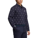 Men's adidas Solid Color Logo Full Print Sports Long Sleeves Dark Blue Shirt HG5794